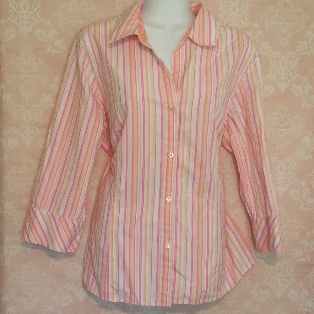 Liz Claiborne Top Blouse Shirt 12 Pink long Sleeve